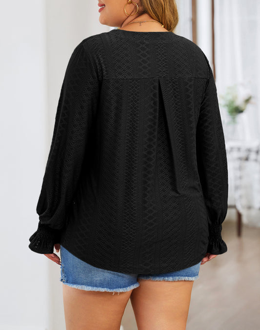 Split Neck Flounce Sleeve Plus Size Blouse