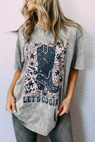 Gray Let\'s Go Girls Cowboy Boots Graphic Tee