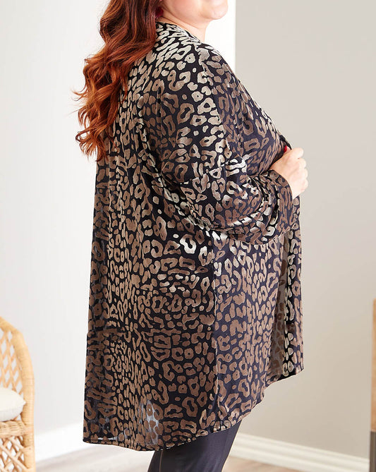 Leopard Print Open Front Plus Size Cardigan