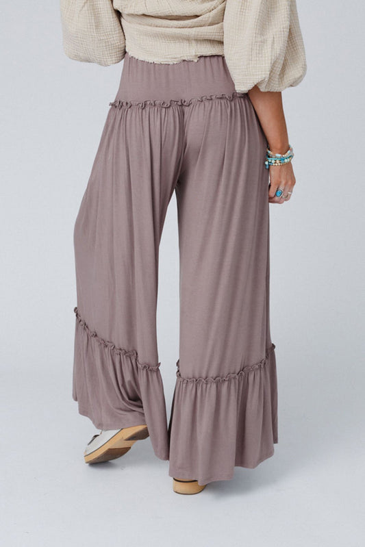 Frilled Drawstring High Waist Wide Leg Pants