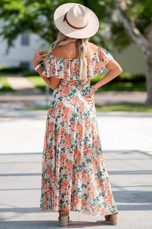 Off-shoulder Floral Ruffle Maxi Dress