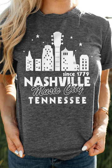 Gray NASHVILLE Music City Graphic Print T Shirt