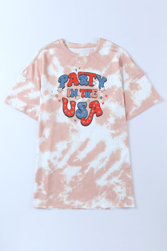 PARTY IN THE USA Graphic Tie Dye Distressed Tee